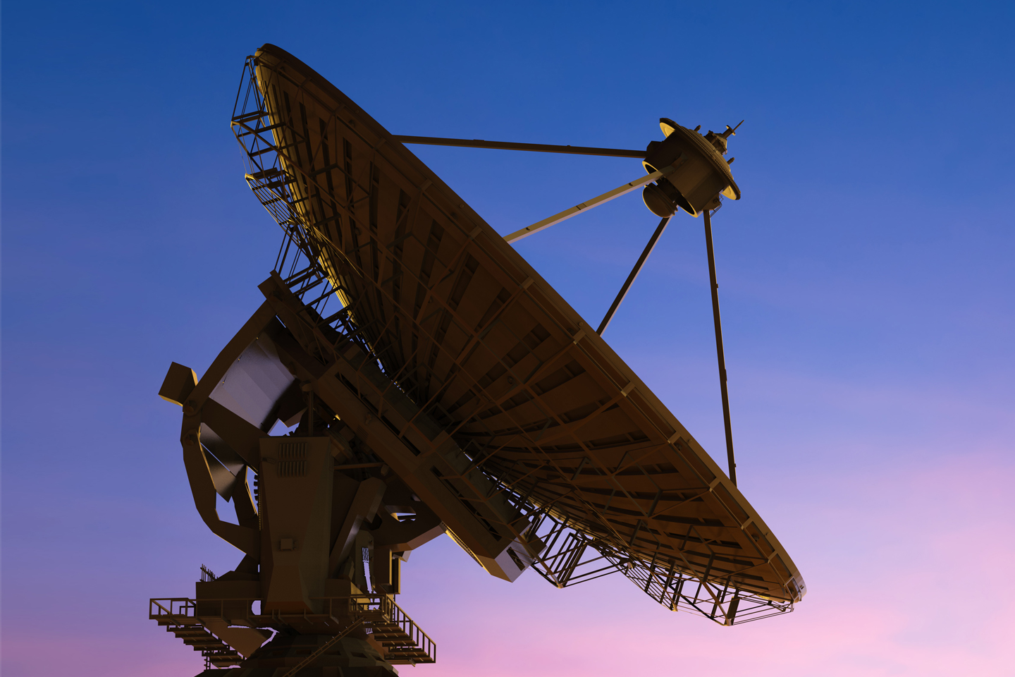 satellite dish with pink and purple sky 