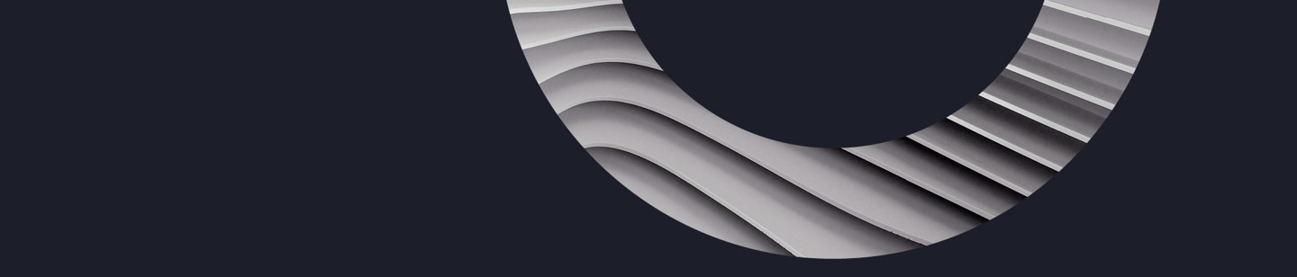 Grey 'O' with swirled pattern on black background