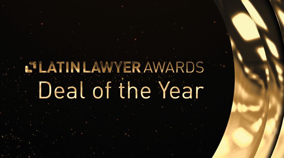 Latin Lawyer Awards Deal of the Year text in gold lettering on a black background with abstract gold shapes