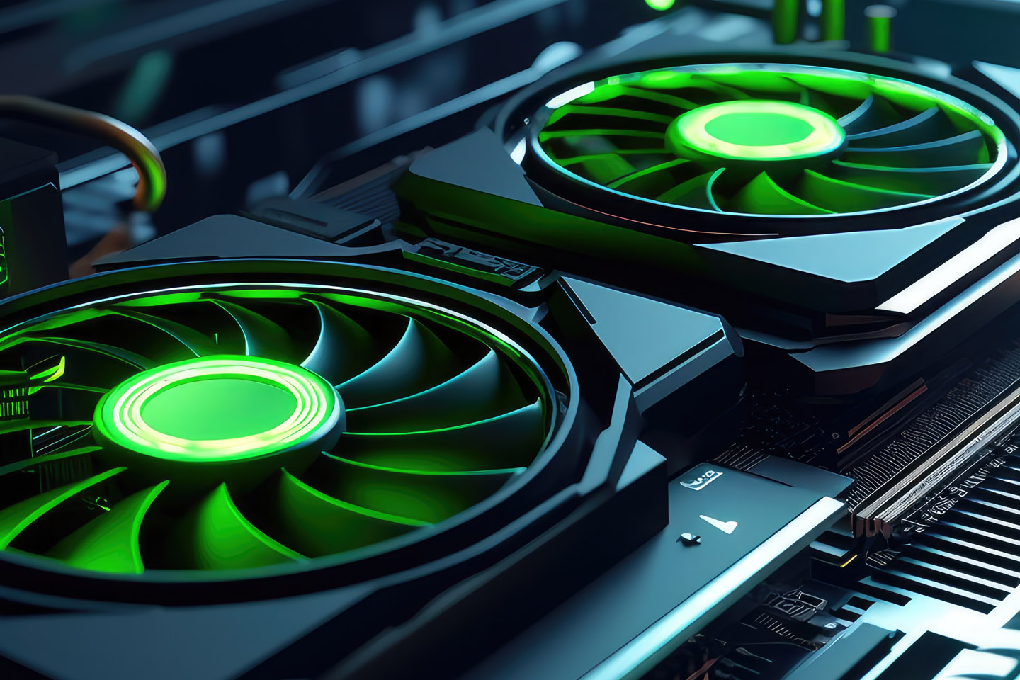 green glowing data centre machinery 