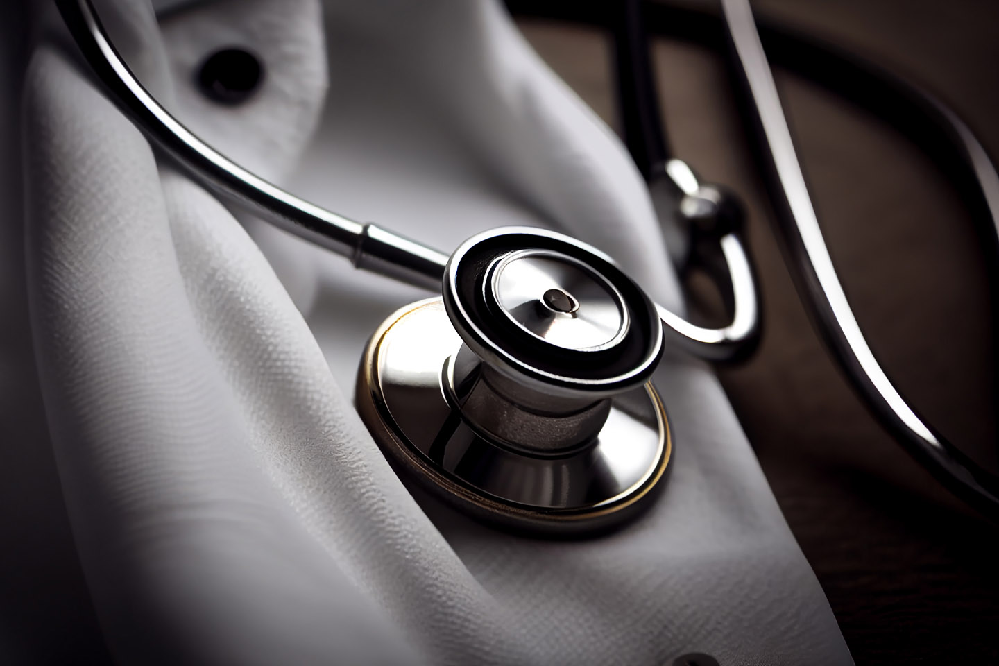 close up of stethoscope near a shirt collar