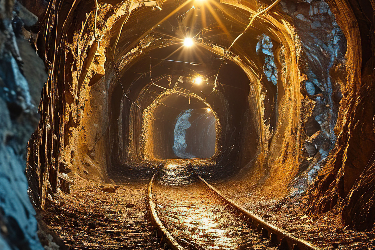 dimly lit mining tunnel 
