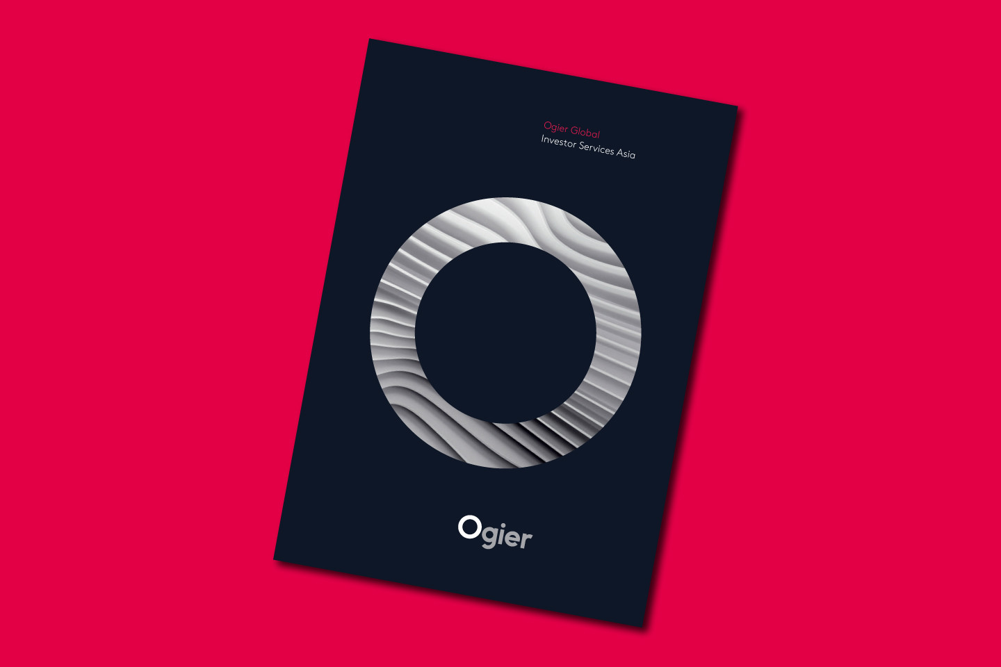 Ogier Global Investor Services Asia cover features a Ogier logo illustration with silver wave patterns on a dark background